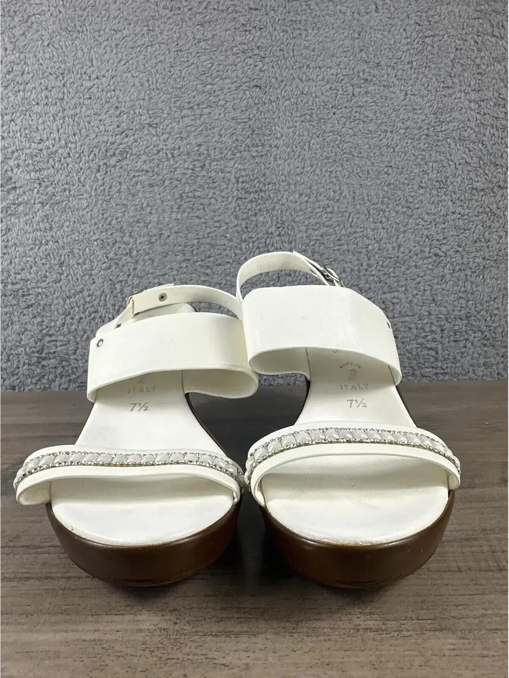 Italian Shoemakers White Rhinestone Wedge Sandals Size 7.5